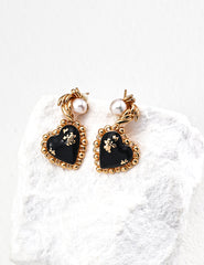 S925 Silver Vintage Black Onyx & Natural Pearl Earrings