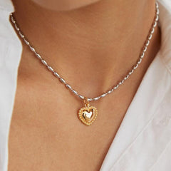 S925 Silver Beaded Heart Gold-Plated Necklace