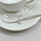 S925 Silver Brushed Moon & Colorful Zircon Necklace