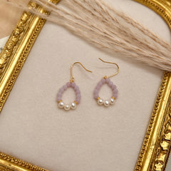 S925 Silver Purple Cat’s Eye & Freshwater Pearl Earrings