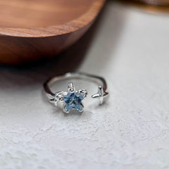 Star Ring with Aquamarine Zircon in S925 Silver
