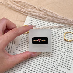 S925 Silver Gold-Plated Tourmaline Heart Zirconia Ring