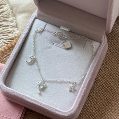 S925 Sterling Silver Heart, Key, Moon & Star Charm Bracelet