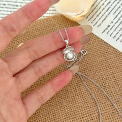 S925 Sterling Silver Natural Pearl Shell Pendant Necklace