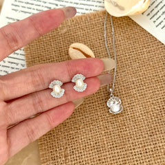 S925 Sterling Silver Natural Pearl & Shell Stud Earrings