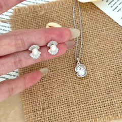 S925 Sterling Silver Natural Pearl & Shell Stud Earrings