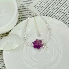 S925 Sterling Silver Fluorite & Silver Nugget Snowflake Bracelet