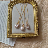 S925 Gold-Plated Silver Baroque Pearl Bow Pendant Necklace