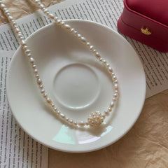 Natural Gradient Pearl Ball S925 Silver Necklace