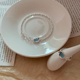 S925 Silver Vintage Frosted Aquamarine Bracelet & Ring Set