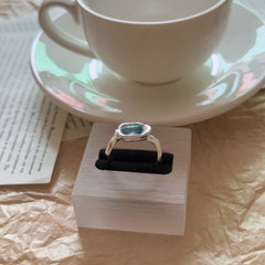 S925 Silver Vintage Frosted Aquamarine Bracelet & Ring Set