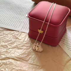 S925 Silver Hollow Handbag Pendant Necklace