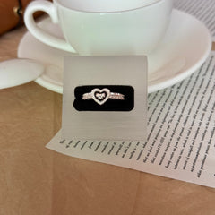 S925 Silver Black Enamel Bow & Heart Lace Ring