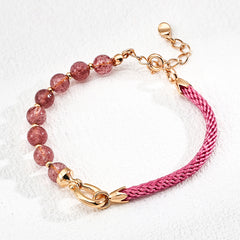 S925 Silver Braided Cord & Crystal Bead Bracelet