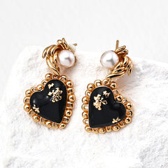 S925 Silver Vintage Black Onyx & Natural Pearl Earrings