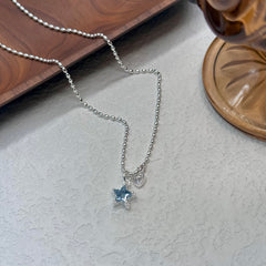 Star Necklace with Aquamarine Zircon in S925 Silver