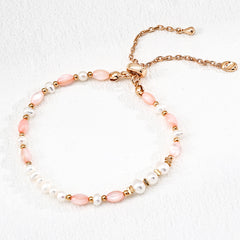 S925 Silver Freshwater Pearl & Pink Shell Bracelet