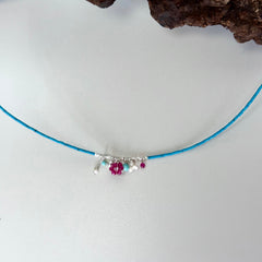 Turquoise, Ruby & Pearl Necklace with S925 Silver Shards
