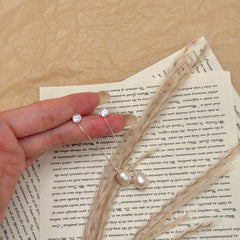 S925 Silver Long Zircon & Freshwater Pearl Drop Earrings