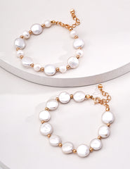 S925 Vintage Gold Button Pearl Bracelet
