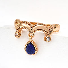 S925 Silver Vintage Lapis Lazuli & Zircon Ring