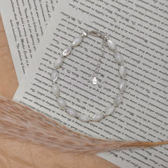 S925 Silver White Mother-of-Pearl Beaded Bracelet