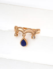 S925 Silver Vintage Lapis Lazuli & Zircon Ring