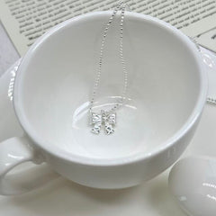 S925 Silver Waffle Bow Necklace