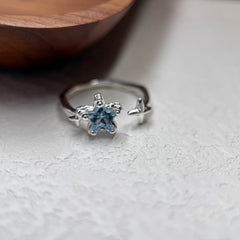 Star Ring with Aquamarine Zircon in S925 Silver