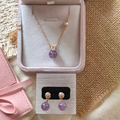 S925 Sterling Silver Amethyst, Baroque Pearl & Zircon Jewelry Set