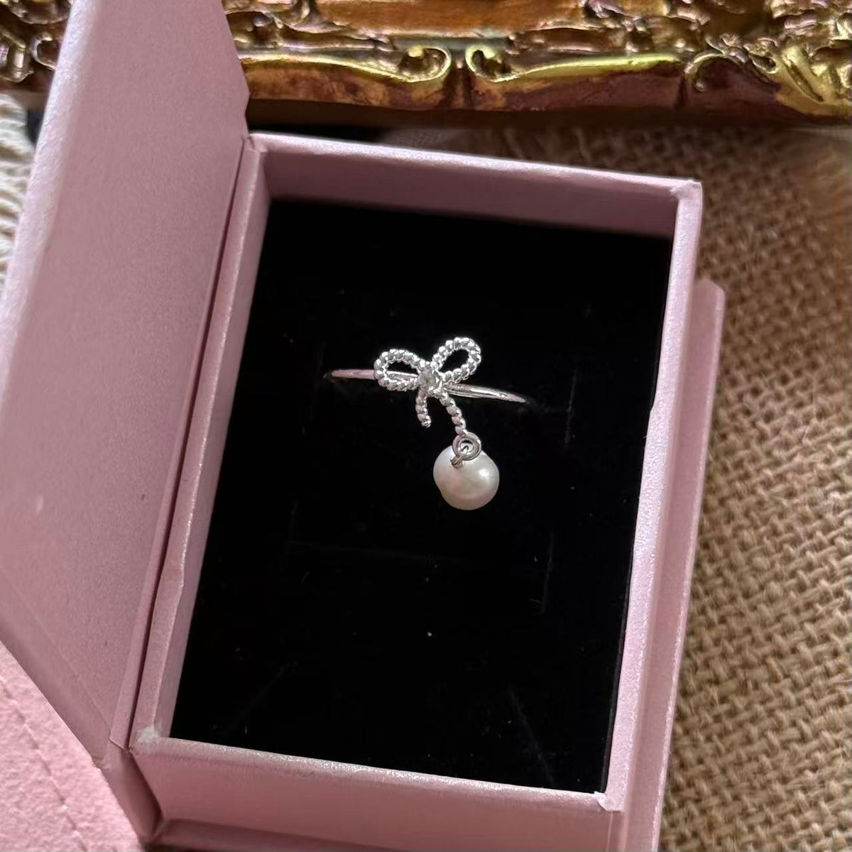Bow Freshwater Pearl Drop Ring