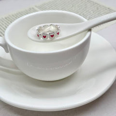 S925 Silver Pink Enamel Heart Ring