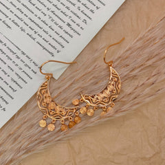 S925 Silver Gold-Tone Crescent Moon Boho Earrings