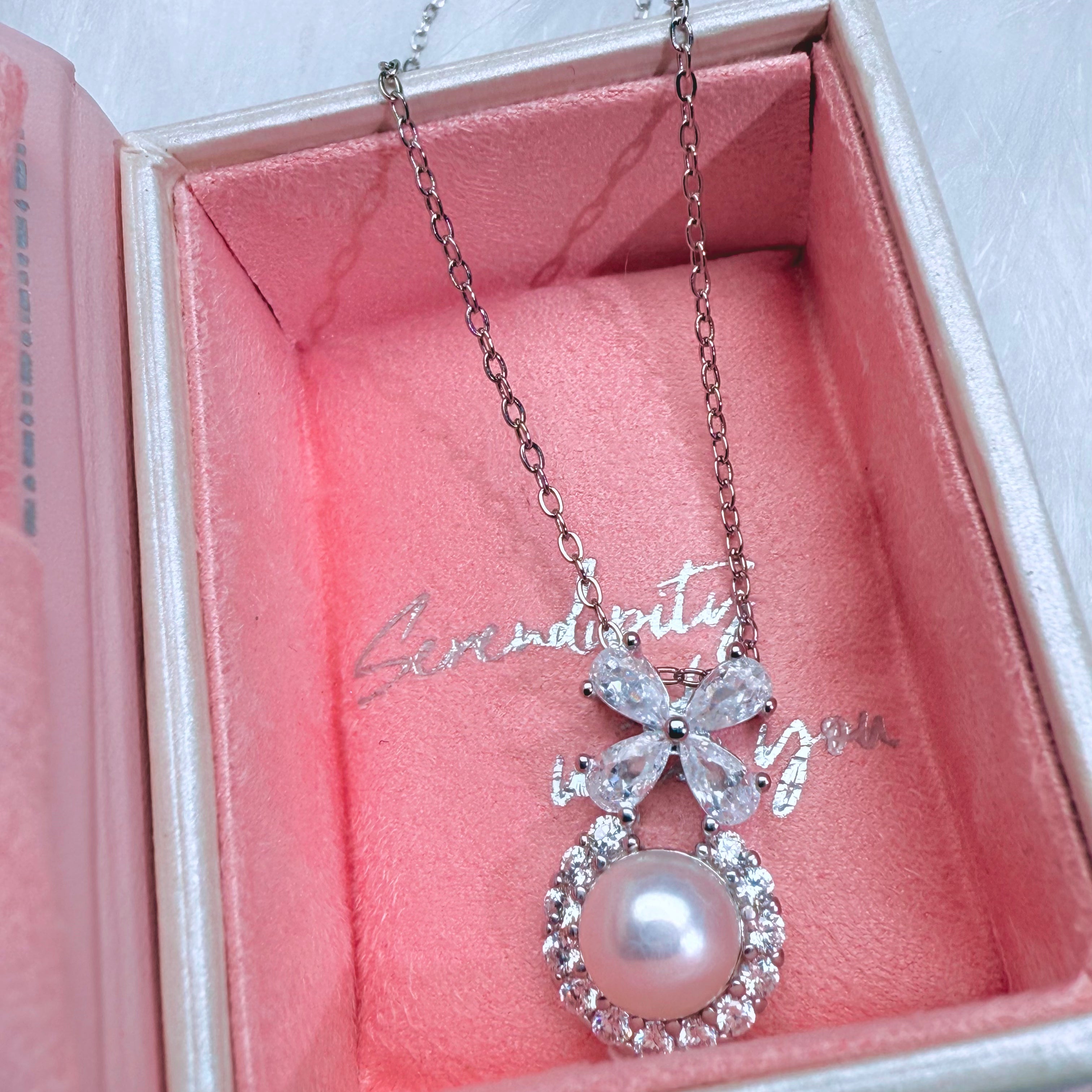 S925 Silver Freshwater Pearl Marquise Flower Necklace