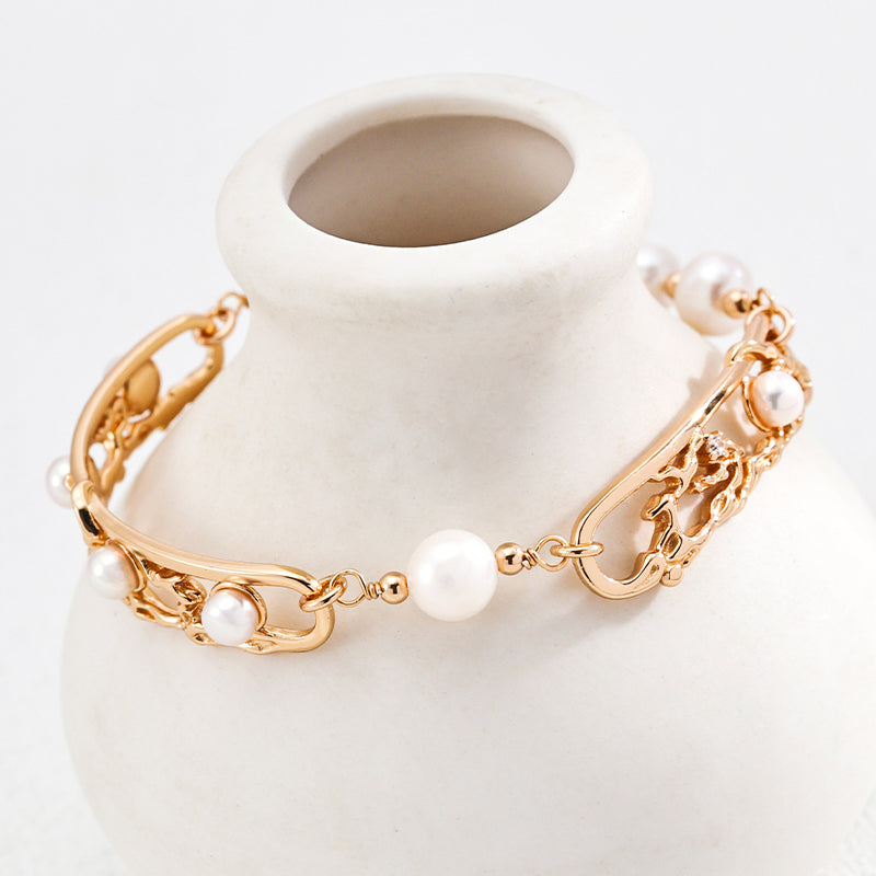 S925 Silver Vintage Hollow Natural Pearl Bracelet