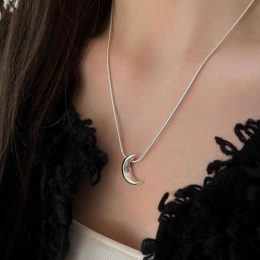 Lunar Serpent - S925 Silver Moon Snake Chain Necklace