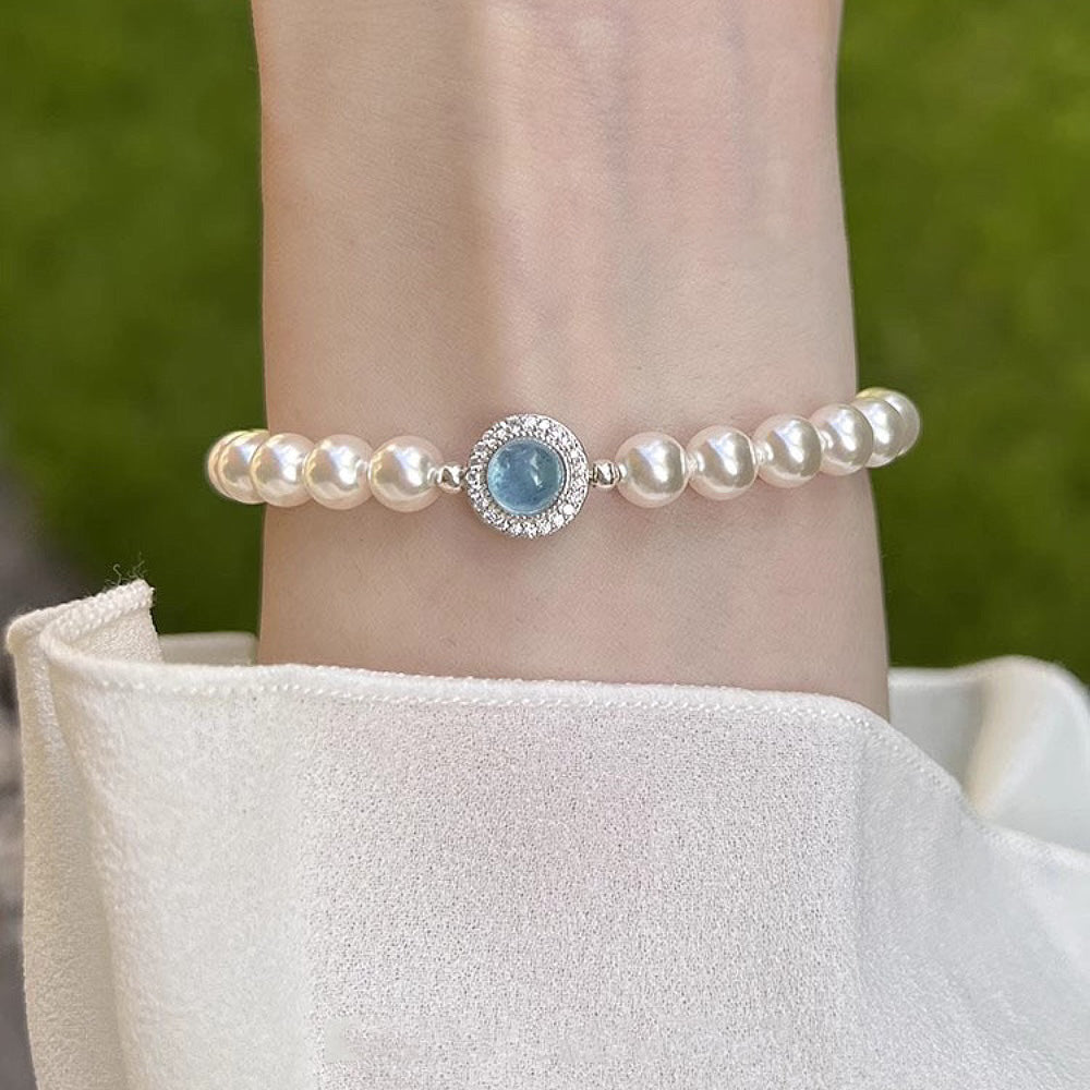 Ocean Glow - Aquamarine & Pearl Bracelet