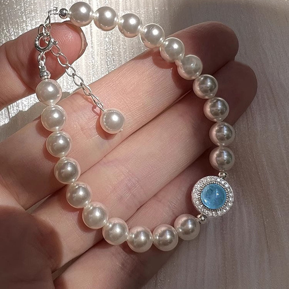 Ocean Glow - Aquamarine & Pearl Bracelet