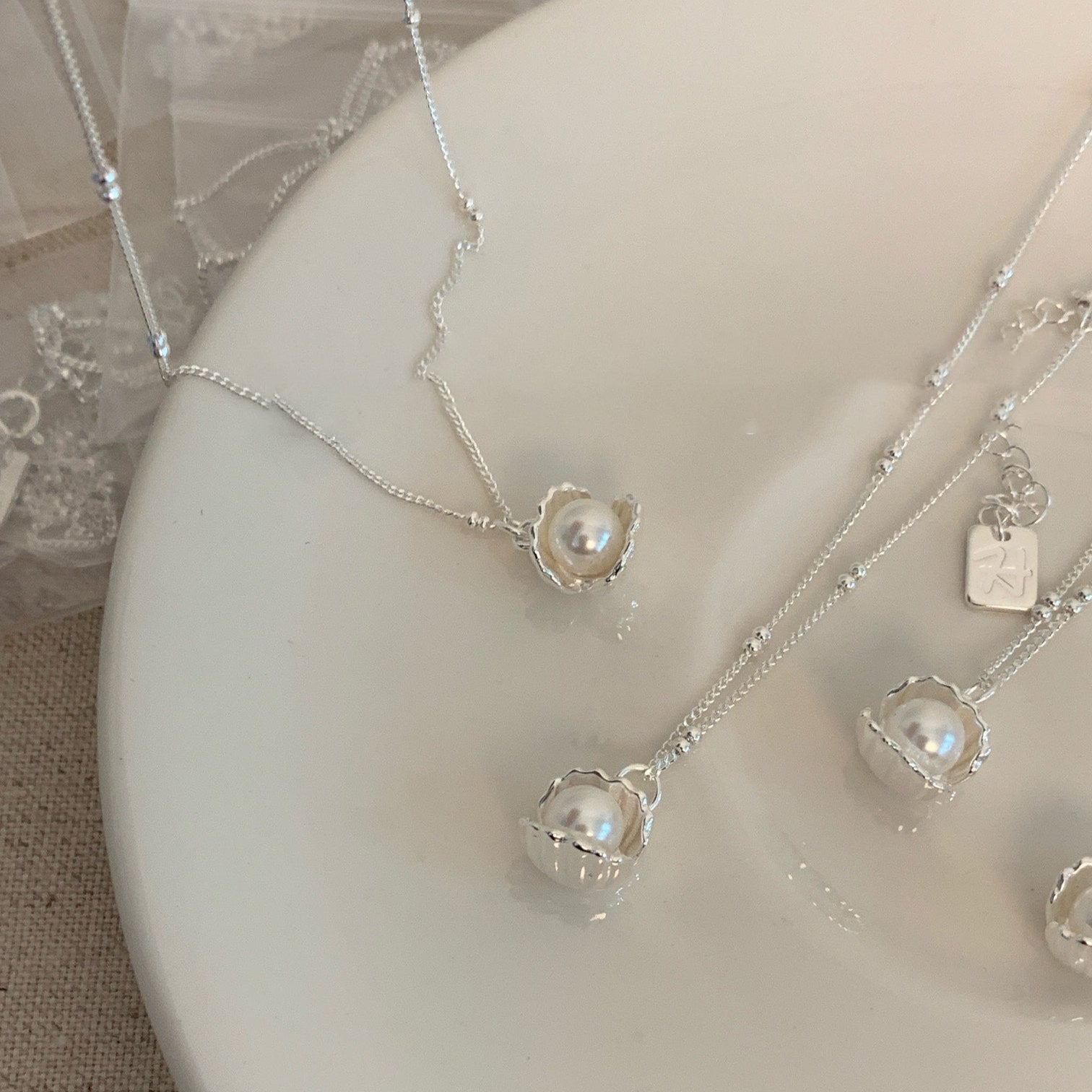 Silver Shell & Austrian Pearl Necklace