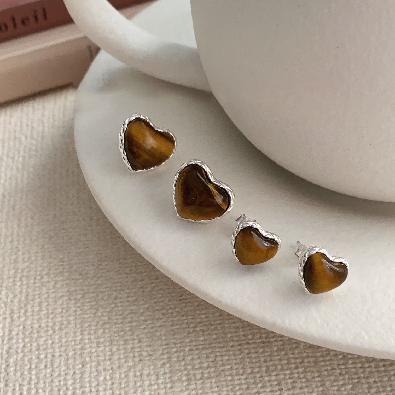 Heart Amber Silver Stud Earrings