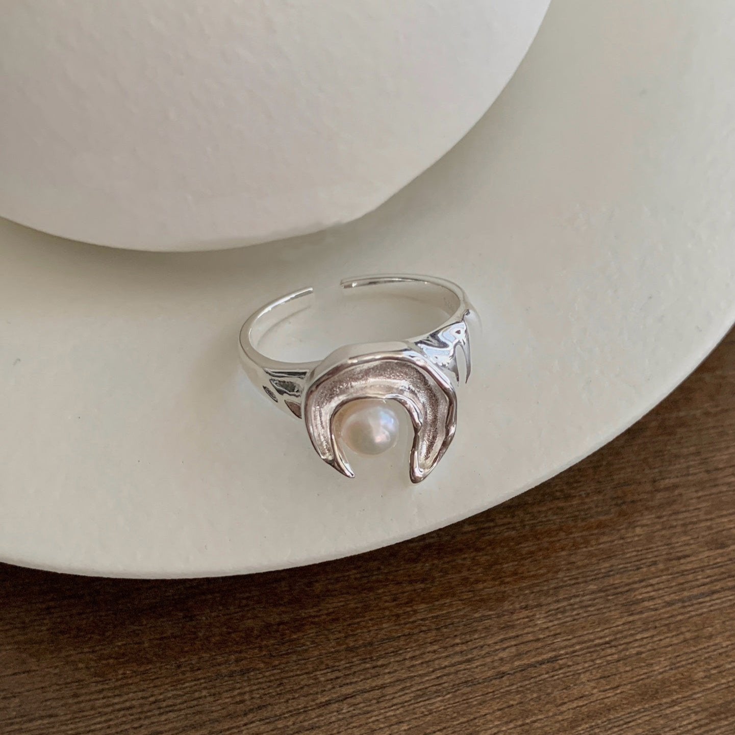 Silver Moon & Natural Pearl Ring