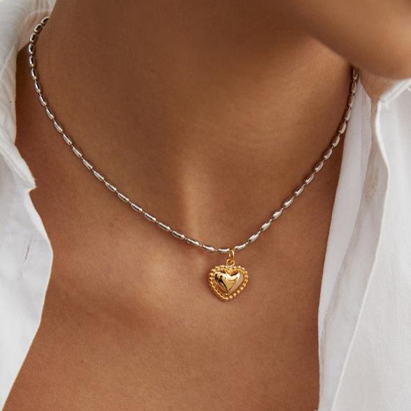 S925 Silver Beaded Heart Gold-Plated Necklace