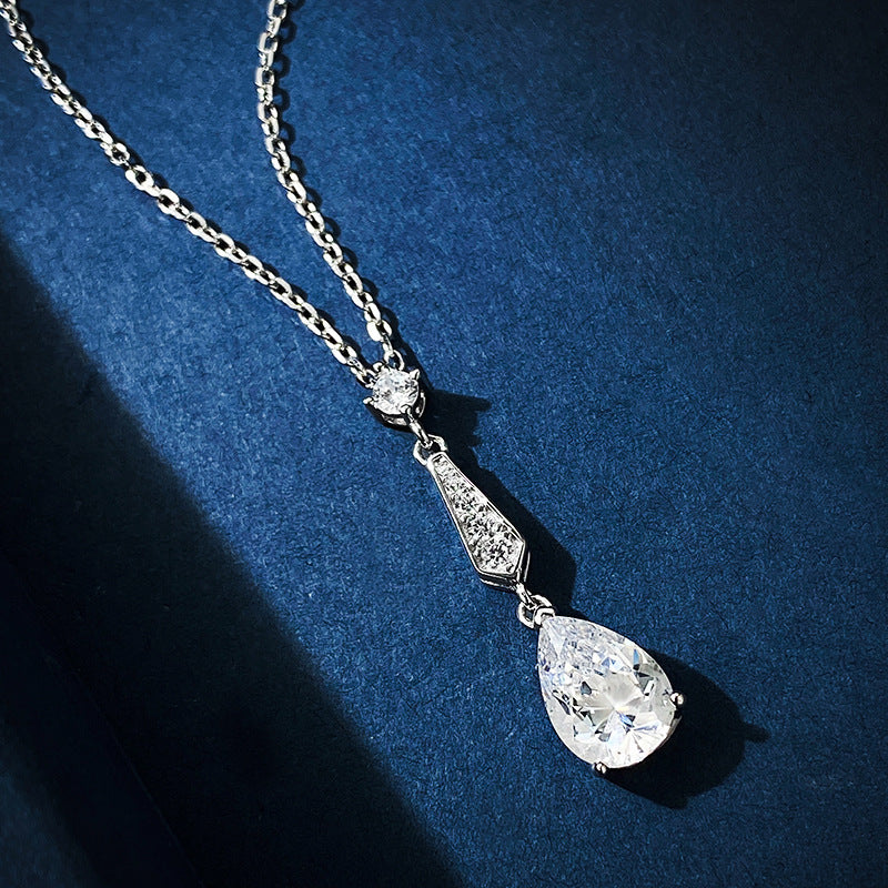 S925 Silver Teardrop Zircon Pendant Necklace