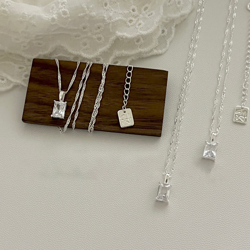 S925 Silver Rectangular Zircon Necklace