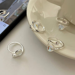 S925 Silver Heart-Shaped Moonstone Ring
