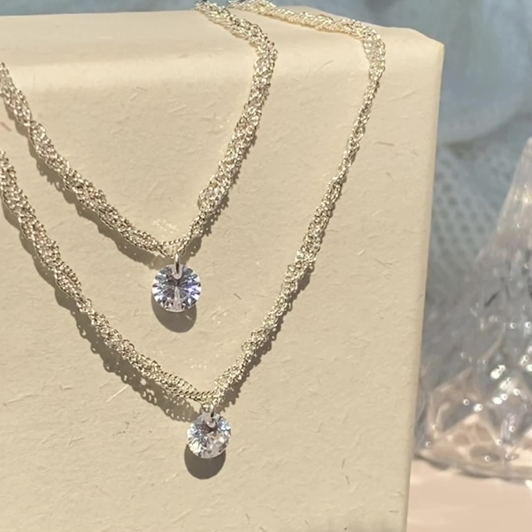 S925 Silver Moissanite Solitaire Sparkling Dainty Necklace