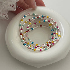 S925 Silver Colorful Opal Bamboo Link Stretch Bracelet
