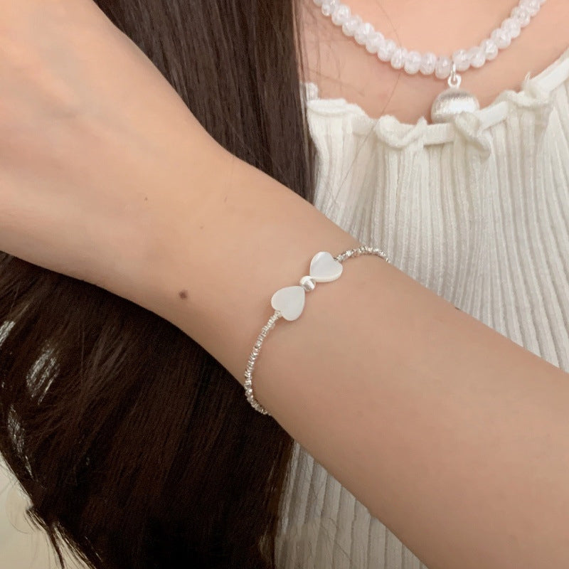 S925 Silver Heart Shell Minimalist Bracelet with Fragmented Silver