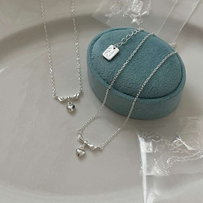 S925 Sterling Silver Bow & Heart Pendant Necklace