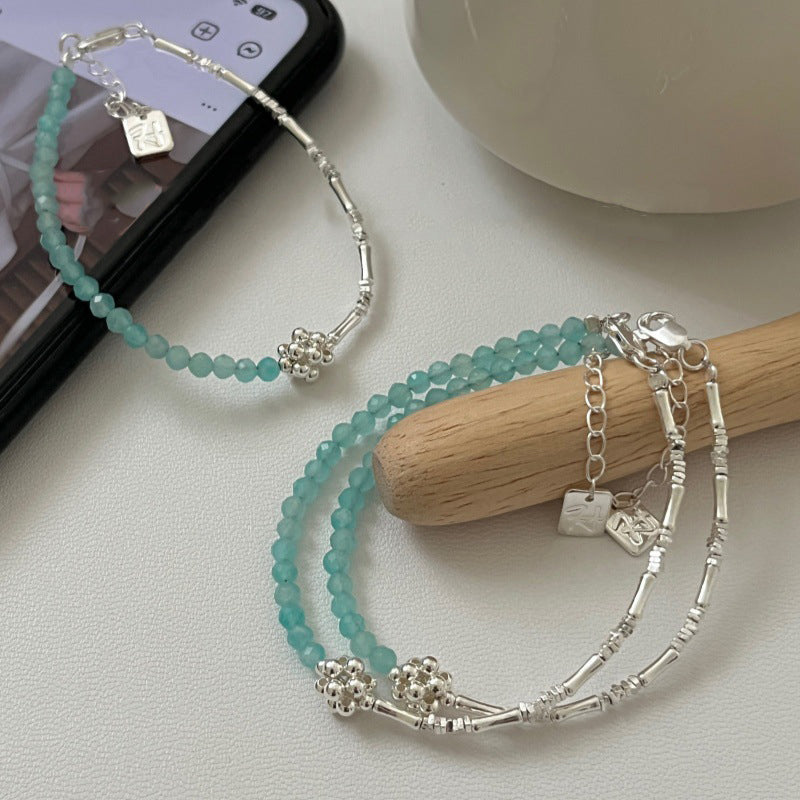 S925 Silver Aquamarine Tube Bracelet